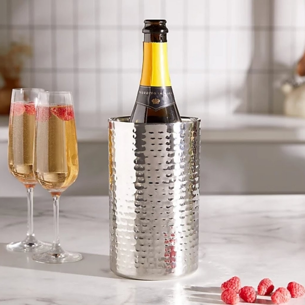 Crate & Barrel Silver Hammered Graham Metal Wine Bottle Chiller‎ Cooler